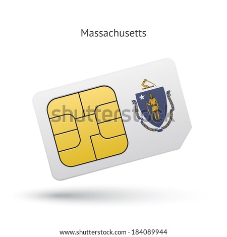 State of Massachusetts phone sim card with flag. Vector illustration.