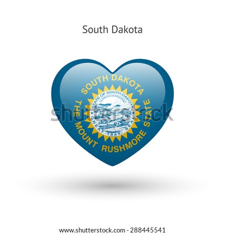 Love South Dakota state symbol. Heart flag icon. Vector illustration.