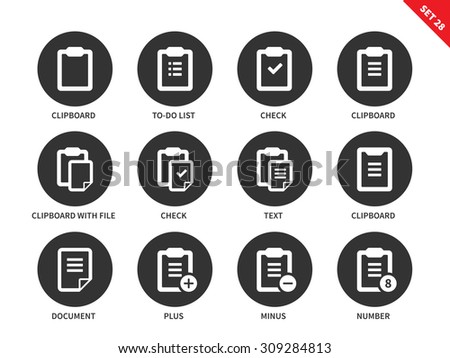 Clipboards vector set icons. Office equipment for planning and notations, to-do list, clipboards, documents and files. Isolated on white background