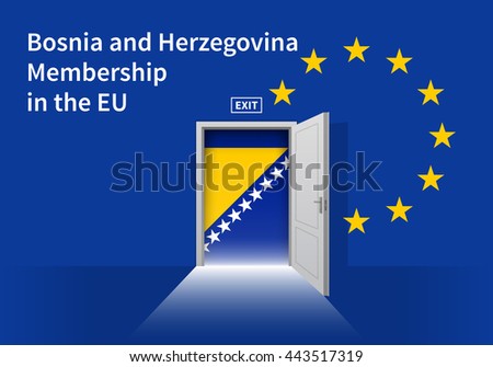 Flag of the Bosnia and Herzegovina and the European Union. Bosnia and Herzegovina Flag and EU Flag. Abstract Bosnia and Herzegovina exit in a wall