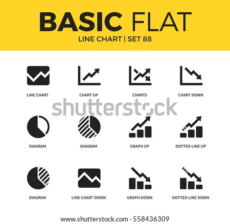 Basic set of diagram, graph down and chart down icons. Modern flat pictogram collection. Vector material design concept, web symbols and logo concept.