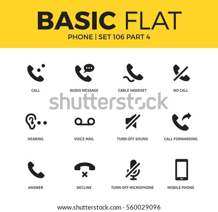 Basic set of voice mail, no call and cable handset icons. Modern flat pictogram collection. Vector material design concept, web symbols and logo concept.