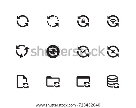 Synchronization and Refresh vector icons on white background. Vector illustration.