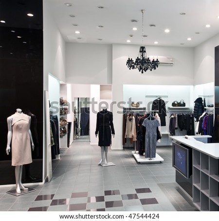 Interior of new fashion boutique in modern shopping mall