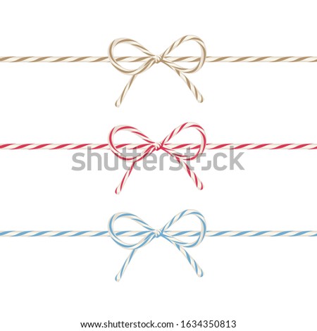 Vector set of colorful baker’s twine with bows isolated on a white background.
