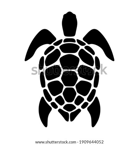 Vector black silhouette of a turtle isolated on a white background.