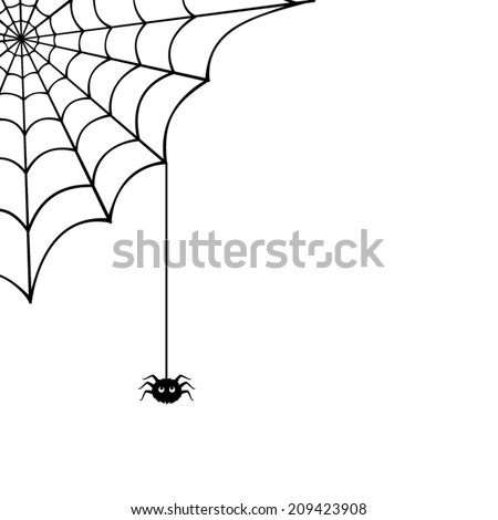 Vector spider web and small spider on a white background.