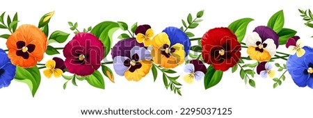 Similar – Image, Stock Photo Pansy flowers (heartsease) or viola tricolor violet yellow pansies background pattern. Field of colorful pansies with blue yellow, purple flowers. Wild spring heartsease flowers on flowerbed