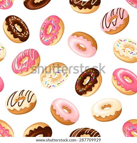 Image, Stock Photo Chocolate glazed donuts pattern. One doughnut with a missing bite