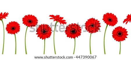Vector horizontal seamless background with red gerbera flowers.