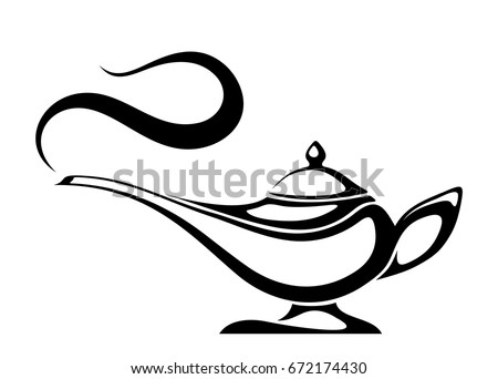 Vector black silhouette of an Arabic genie lamp isolated on a white background. Stok fotoğraf © 