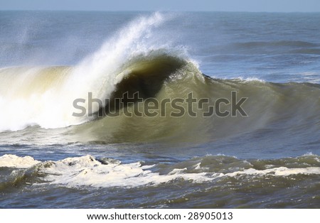 huge wave breaking near the shore