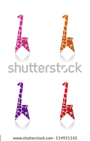 Giraffe Pink Orange Purple Red color paper isolated on a white background, Origami.