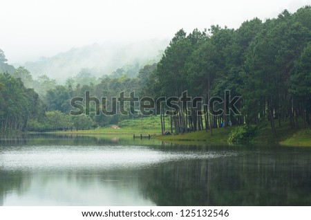 Similar – Image, Stock Photo Famous lake side view of Hallstatt village with Alps behind, Foliage leaves framed. Austria