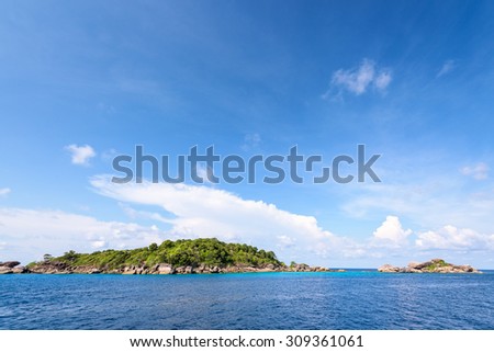Ko Ha is a small island surrounded by the blue sea under a summer sky at the Mu Ko Similan National Park, Phang Nga Province, Thailand