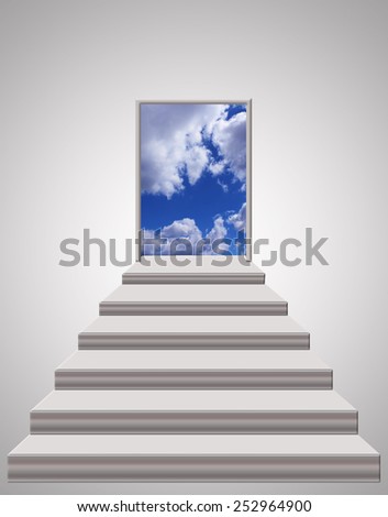 stairs leading from room to light blue sky
