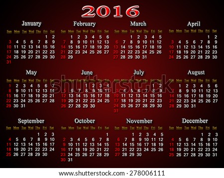 Beautiful Claret Calendar For Next 2016. Calendar For Printing And ...