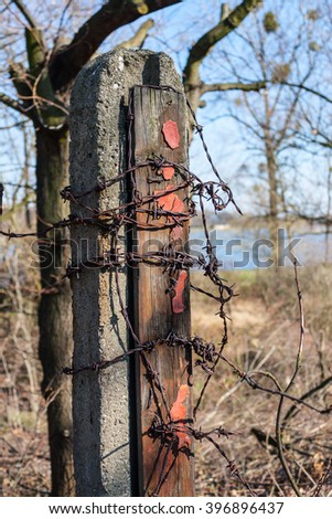 Barbed wire pole on old military base in Wroclaw Zdjęcia stock © 