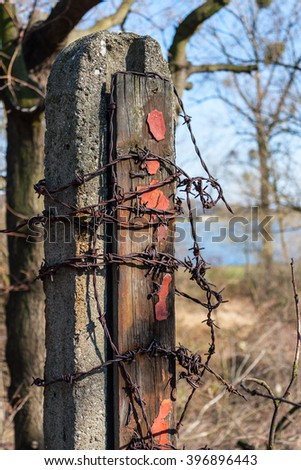 Barbed wire pole on old military base in Wroclaw Zdjęcia stock © 