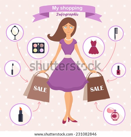 Set of flat design concept icons for beauty and shopping. Icons for beauty, shopping, fashion concept.