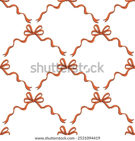 Vector cute coquette trellis seamless pattern.  Red ribbon bow isolated on white background for fabric , wallpaper or wrapping paper. Classic elegance print design.