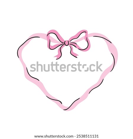 Coquette frame with bow and place for your text. Vector illustration for Valentines day greeting card or sale banner. wedding invitation card design. Heart shape bow isolated on white background.