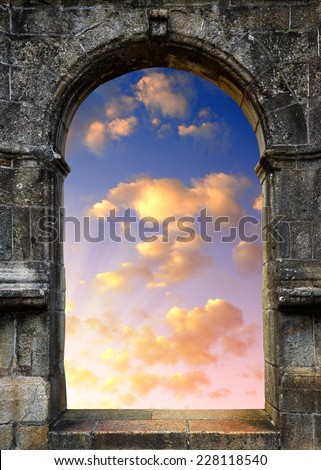 Gate to heaven with the setting sun