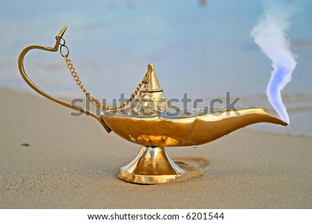 genies lamp on seashore