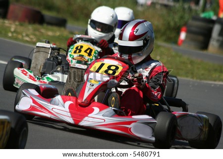 Close up action of a go kart race