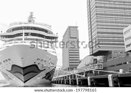 AMSTERDAM, NETHERLANDS - APRIL 3: Cruise ship AIDAsol in the Amsterdam port on April 3, 2014 in Amsterdam