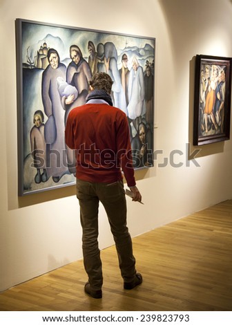 BRATISLAVA, SLOVAKIA - DECEMBER 15: People looking at the paintings in Slovak national gallery on December 15, 2014 in Bratislava