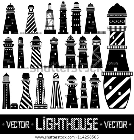 Lighthouse Set Silhouette Stock Vector Illustration 114258505 ...