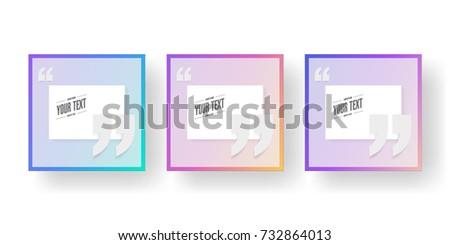 Minimal square format card design with your text and quotation marks on beautiful color gradient background. Eps 10 stock vector illustration 