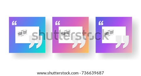 Minimal square format card design with your text and quotation marks on beautiful color gradient background. Eps 10 stock vector illustration 