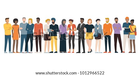 Multiethnic group of people standing together on white background, diversity and multiculturalism concept