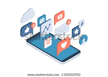 Social media apps on a smartphone: online sharing, messaging and marketing on social networks concept