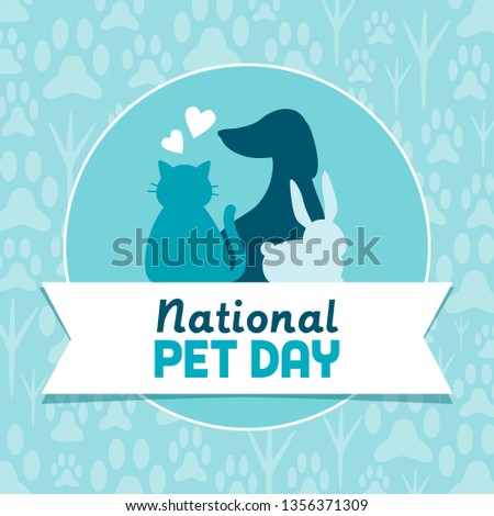 National pet day holiday social media post and card design with cute pets