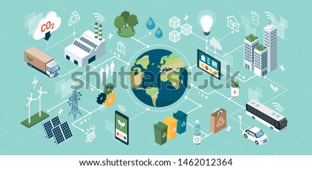 Innovative green technologies, smart systems and recycling for environmental sustainability, network of isometric concepts