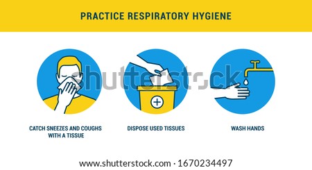 Practice respiratory hygiene using tissues to catch cough and washing hands, covid-19 prevention Stock foto © 