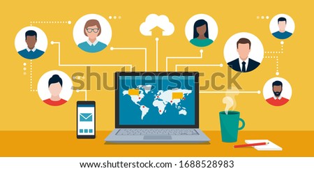 Business professionals connecting together online and working on the same project, remote working and freelancing concept