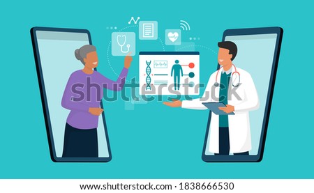 Online doctor and telemedicine: senior woman connecting with a doctor online using a smartphone app and having a professional medical consultation
