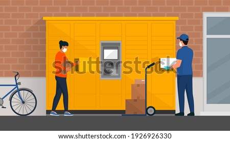 Parcel delivery locker and smart delivery: people collecting boxes