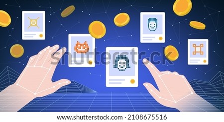 User buying NFT cryptoart using cryptocurrency in the metaverse