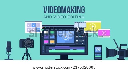 Video making and video editing equipment: computer with video editing software, digital camera, video camera, smartphone and microphone
