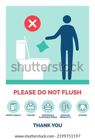 Do not flush sanitary products, wet wipes, paper towels or diapers vector sign