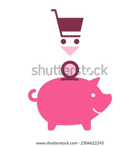 Shopping points falling in a piggy bank icon, loyalty program concept