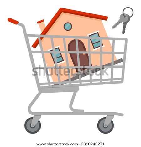 House and house keys in a shopping cart, real estate concept