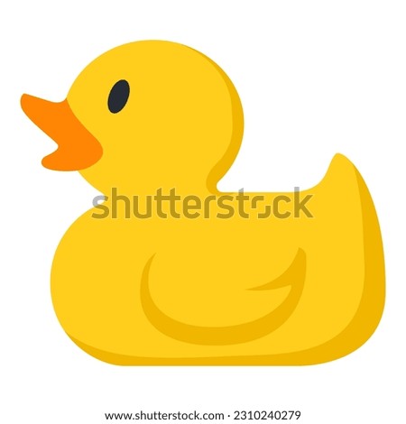 Cute yellow rubber duck toy isolated, side view