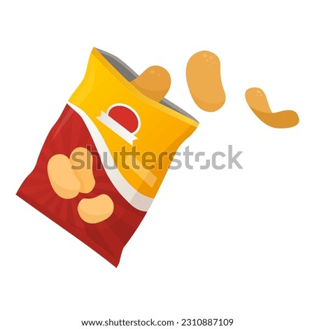 Open bag of chips and chips falling out, snacks concept