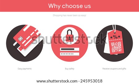 Online shopping on website flat illustrations set